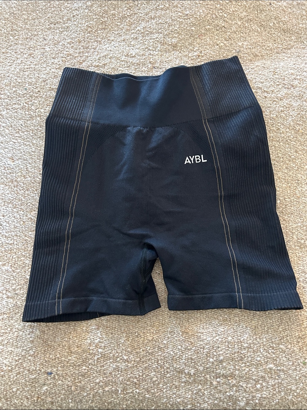AYBL Black Seamless High-Rise Bike Shorts with Ribbed Panels